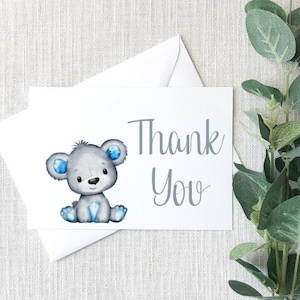 Baby Boy Blue Teddy Bear Thank You Cards - Baby Shower Thank You Cards - Set of 10 with Envelopes