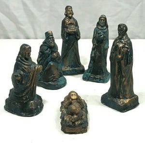 Chalkware Nativity Set Holy Family 3 Wise Men Christmas Religious 4.5&quot;