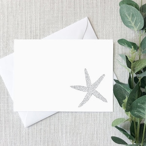 Primitive Black & White Starfish Blank Notecards - Gift Party General Letter Thank You Notecards - Juego de 10 con sobres