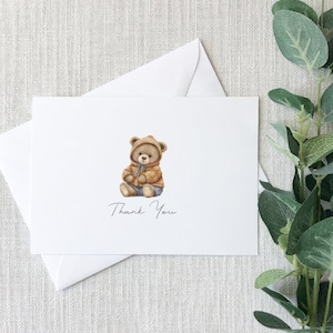 Tarjetas de agradecimiento de osito de peluche para bebé, tarjetas de agradecimiento de cumpleaños para baby shower, juego de 10 con sobres