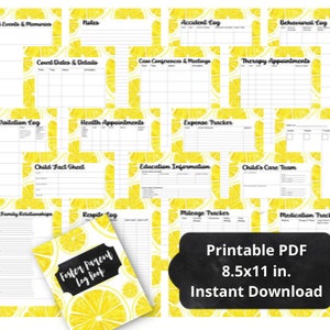 Foster Parent Log Book! Binder 8.5x11 in. Printable Digital Download Notebook Organizer Lemons