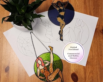 Trio of Pin Up Girl Stained Glass Patterns *Commercial and Hobby License*