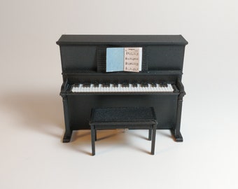 Dollhouse Miniature Piano, Upright with Bench and Sheet Music  - 1:24 Half Scale Gift Set - Makes a Great Cake Topper