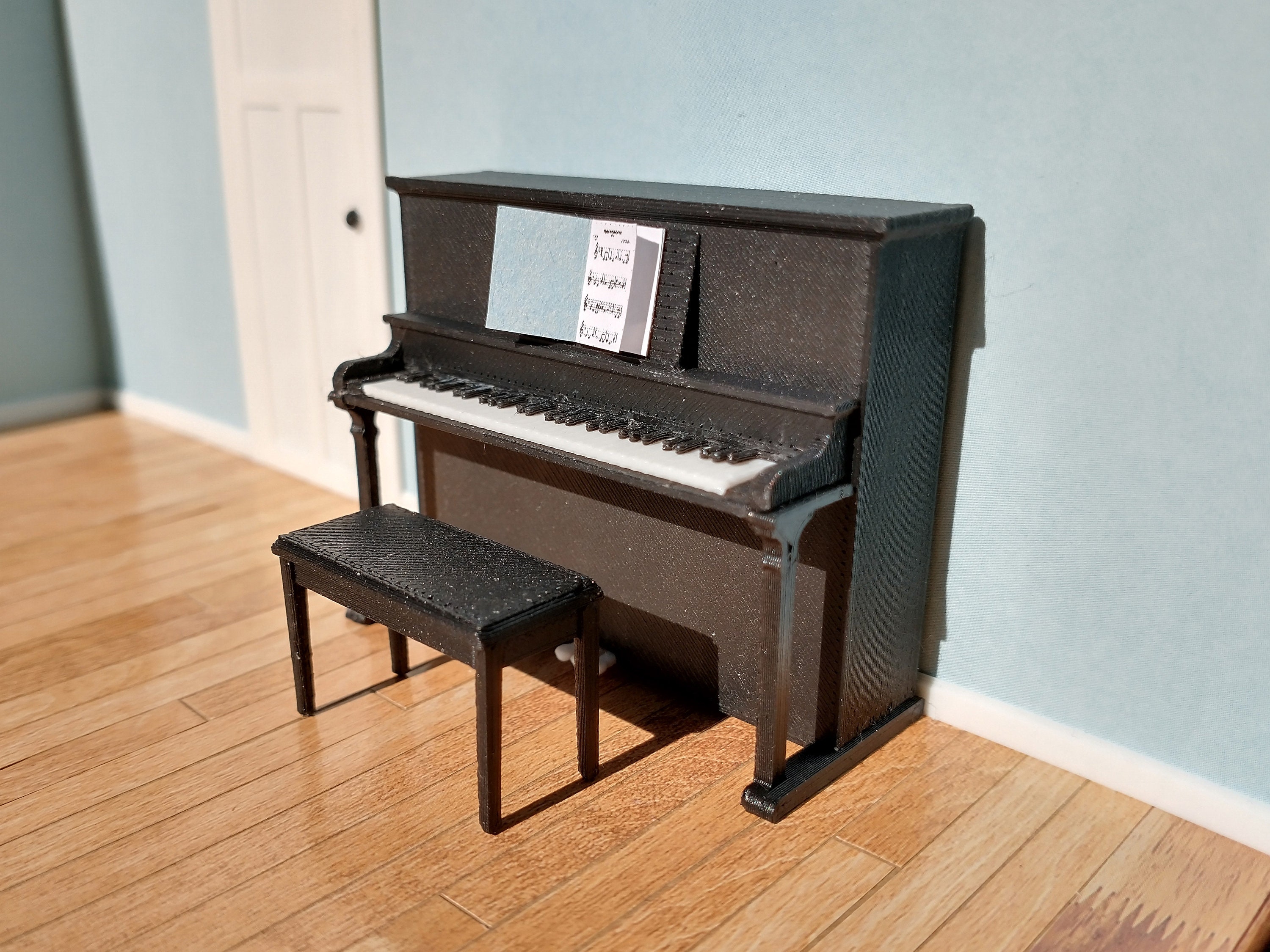 GANAZONO 1:12 Scale Dollhouse Piano - Miniature Wooden Upright Piano With Stool