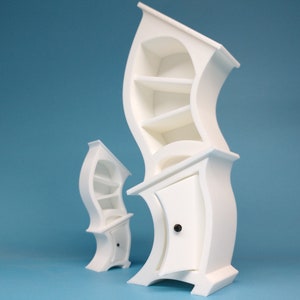 Dollhouse Bookcase, miniature whimsical curved style.  1/12 or 1/24 scale. Perfect addition to that living room or office set.