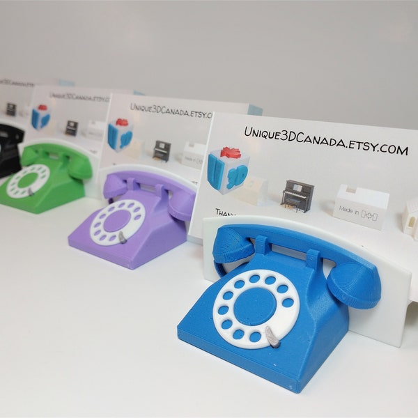 Business Card Stand | Retro Miniature Rotary Phone Card Holder | Desk Organizer | Employee Gift | Company Office Accessory