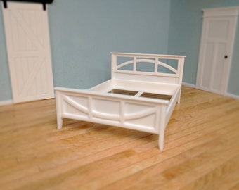 Cama en miniatura a escala 1:24, cama para casa de muñecas, casa de muñecas moderna, dormitorio, cama queen, diorama, muebles para muñecas a escala 1/24