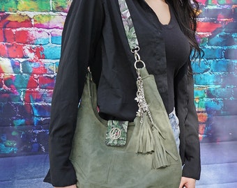 Trendy Hobo Bag | Olive Green Suede