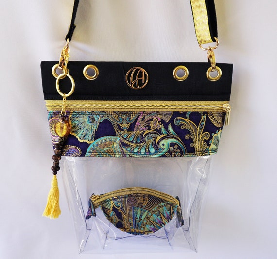 stadium approved clear bag With Purple And Gold Tassel