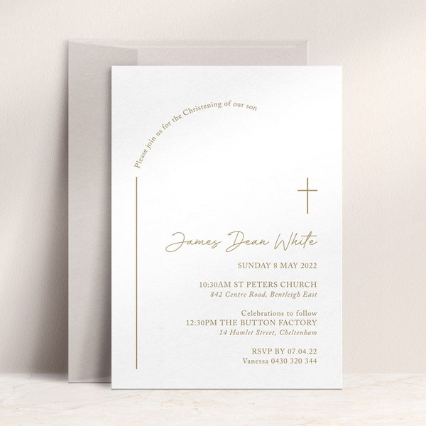 Christening Baptism Gold Arch Invitation, Instant Download, Editable, PDF Printable, Minimalist, Modern, Smartphone Invitation