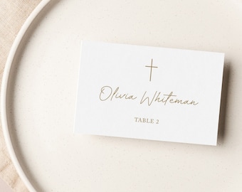 Christening Baptism Place Card Template, Printable Place Cards, Instant Download, Editable, PDF Printable, Minimalist, Modern