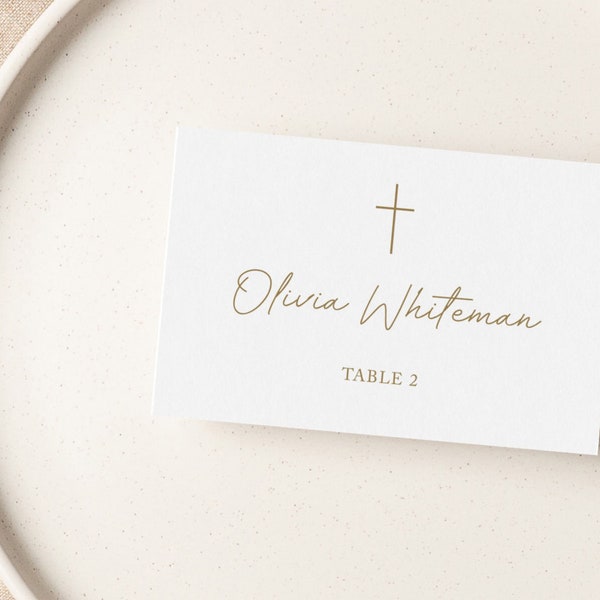 Christening Baptism Place Card Template, Printable Place Cards, Instant Download, Editable, PDF Printable, Minimalist, Modern