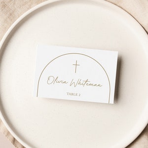 Arch Gold Christening Baptism Place Card Template, Printable Place Cards, Instant Download, Editable, PDF Printable, Minimalist, Modern