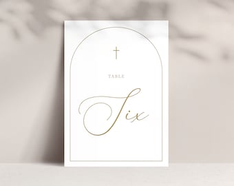 Arch Table Number Christening Baptism Digital, Gold, Instant Download, Editable, PDF Printable, Modern. Minimalist