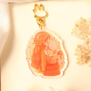 Autumn girl keychain charm, autumncore acrylic keychain, aesthetic keychain, charm accessories aesthetic charms, kawaii phone charm