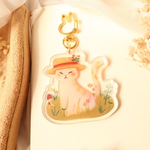 Cat in hat keychain charm, autumncore acrylic keychain, aesthetic keychain, charm accessories aesthetic charms, kawaii phone charm