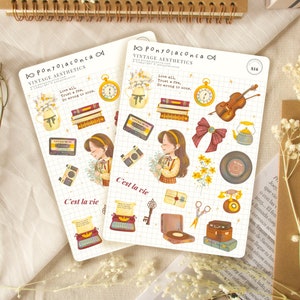 adesivos vintage estéticos bujo, conjunto de 20 adesivos light academia, academia de arte, adesivos de diário para planejadores, materiais de arte kawaii, florais