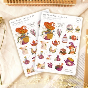 Autocollants de sorcière cottagecore pour l'école, feuille d'autocollants bujo de champignon, lot d'autocollants universitaires sombres de 20, cadeau de la correspondance, sorcellerie fantaisiste