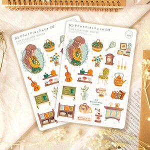 cottagecore home, adesivos de planejador para escola, adesivos bujo, enchimentos de cesta de Páscoa, adesivos de diário para planejador, materiais de arte kawaii
