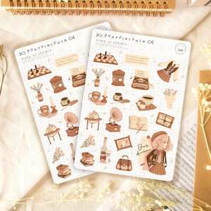 Academia Dark Academia Stickerbogen, Journal Sticker, Buchliebhaber Stickerbogen, Journal Aufkleber für Planer, Vintage Journal