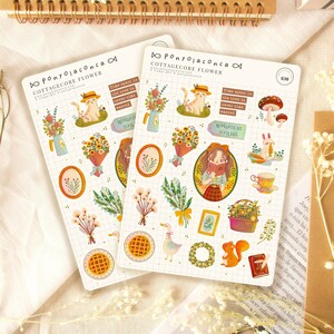 adesivos de planejador cottagecore para a escola, folha de adesivos de cogumelo bujo, recheios de cesta de Páscoa para adolescentes, buquê floral vintage acadêmico