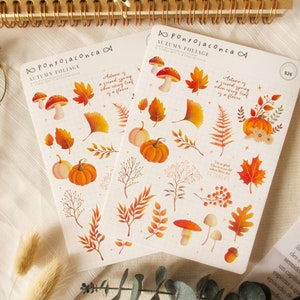 Autumn Foliage sticker sheet, Bullet Journal Stickers, Planner Stickers, Scrapbook Stickers, Autumn Botanical Stickers, Fall Stickers