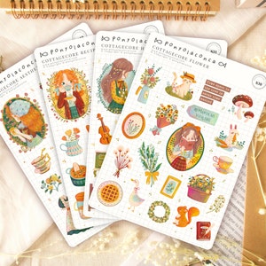 pacote cottagecore, adesivos de planejador para a escola, adesivos bujo, recheios de cesta de Páscoa, adesivos de diário para planejador, materiais de arte kawaii