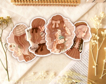 Academia Girls Stickers, Journal, Planner, Laptop Stickers (Set of 4)