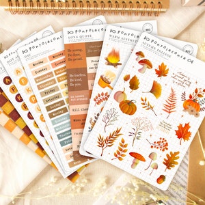 bundel herfst esthetische stickers voor dagboek, herfst herfst sticker set van 8, penvriend cadeau, laat stickers voor planner, camping plakboek, gezellig