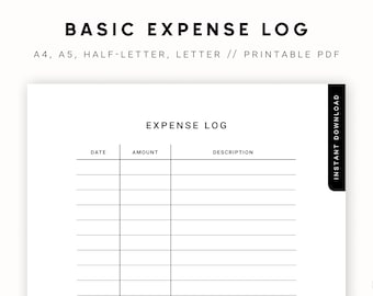 Basic Expense Log, Small Business Expense Tracker, Undated Financial Planner, Simple Minimalist Printable, Inserts, A5/Half Size/A4/Letter