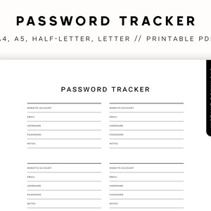 Password Tracker, Password Log, Password Keeper, Printable A5/Half Size/A4/Letter