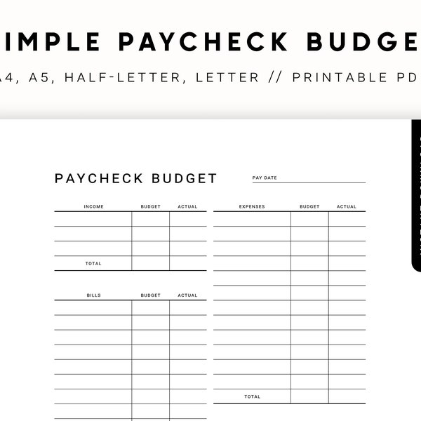 Paycheck Budget Printable PDF Template, Budget Planner, Budget by Paycheck, Budget Overview, Paycheck Breakdown, A5/Half Size/A4/Letter