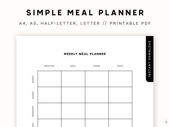 Minimalist Simple Meal Planner Printable/menu Planner/weekly | Etsy