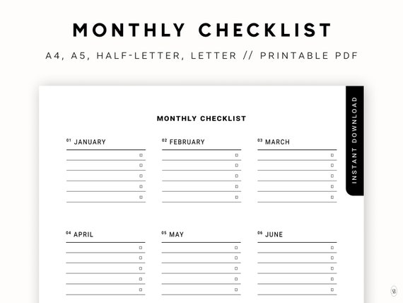 Minimalist Monthly Checklist Printable / Monthly Planner | Etsy
