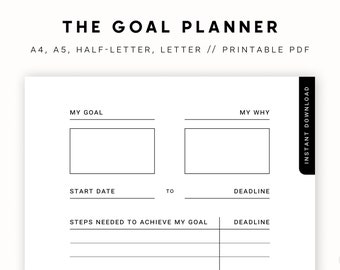 Minimalist Goal Planner Printable, Blank Goal Tracker for Work/Home, Productivity Planner, Goal Tracking Inserts, A5/Half Size/A4/Letter