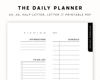 Minimalist Daily Planner Printable, Daily To Do List for Work/Home, Productivity Planner, Undated Planner Inserts, A5/Half Size/A4/Letter