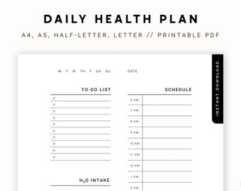 Daily Health Planner Printable, Daily To Do List for Work/Home, Productivity Planner, Undated Planner Inserts, A5/Half Size/A4/Letter