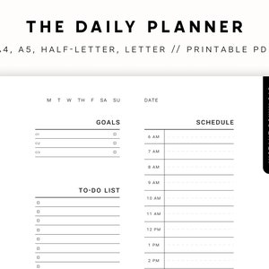 Minimalist Daily Planner Printable, Daily To Do List for Work/Home, Productivity Planner, Undated Planner Inserts, A5/Half Size/A4/Letter