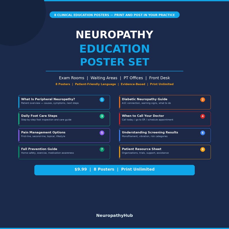 Neuropathy Education Poster Set: Patient Foot Care, Fall Prevention ...