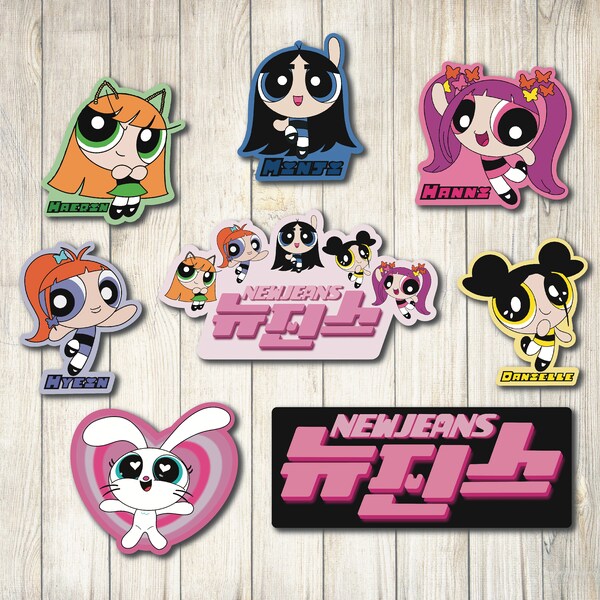 New Jeans Stickers | New Jeans x Powerpuff Girls Logo and Characters Die Cut Laminated Sticker