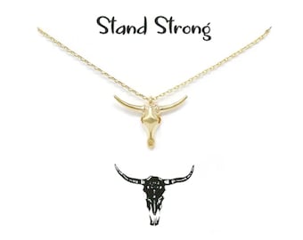 Longhorn Bullhead Necklace / Western Necklace / Cowgirl Necklace / 18K Gold Dipped Necklace / Accessories / Gift Idea / Handcrafted