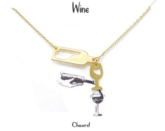 Wine Bottle Charm Necklace / Gold and Sliver Wine Necklace / Wine Pendant / Wine Jewelry / Gift Idea / Love Necklace / Handmade