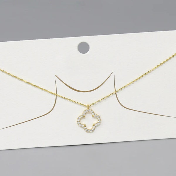 Clover Necklace 18K Gold Dipped / CZ Lucky Charm Necklace / Four leaf Necklace / Four Leaf Charm Necklace Pendant CZ / 18K Gold Dipped