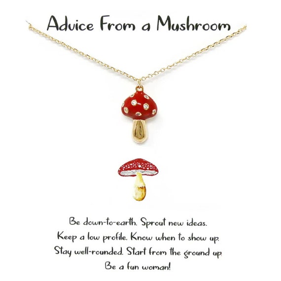 Mushroom Pendant Necklace / Red Mushroom / Toadstool Necklace / Small Cute Necklace / 18K Gold Dipped / Gift Idea / Handcrafted