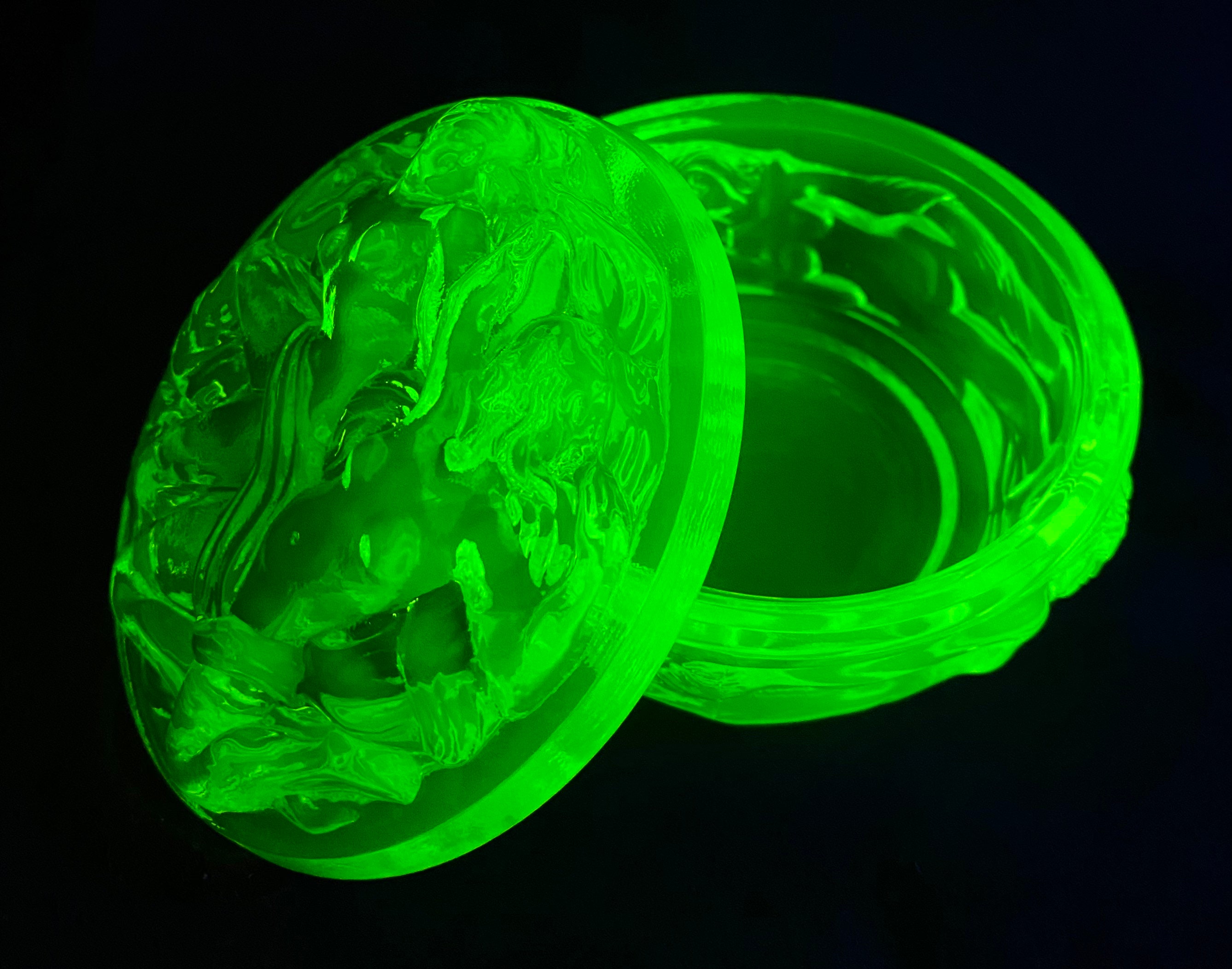 Art Deco Uranium Glass Jewelry Box Vaseline Glass Etsy