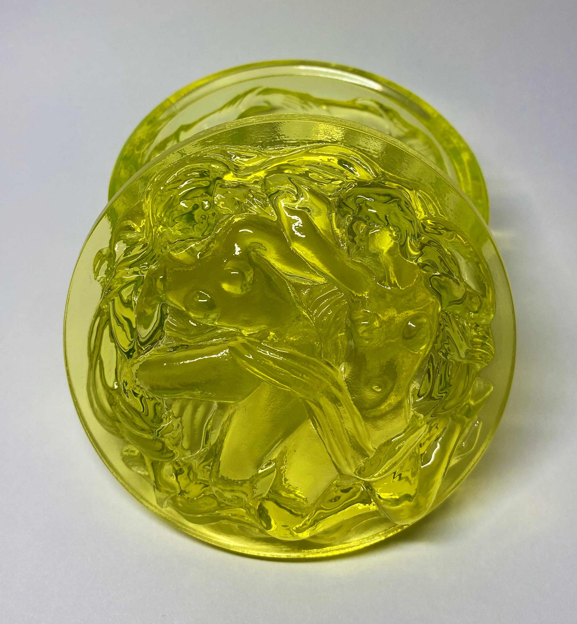 Art Deco Uranium Glass Jewelry Box Vaseline Glass Etsy