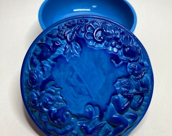 Gorgeous Art Deco Jewelry Box 1930&#39;s Czechoslovakia Schlevogt | Lapis Glass | SUPER RARE!!!