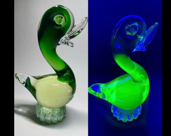 NEW LISTING! Uranium Murano Glass Duck | made in Italy | Beautiful and Rare 1970s Piece
