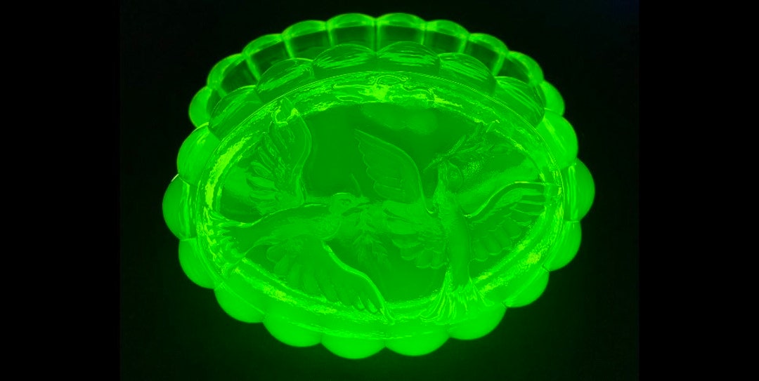 NEW LISTING Uranium Glass Jewelry Box 1930's Handmade in Czechoslovakia Teinket Box RARE Etsy