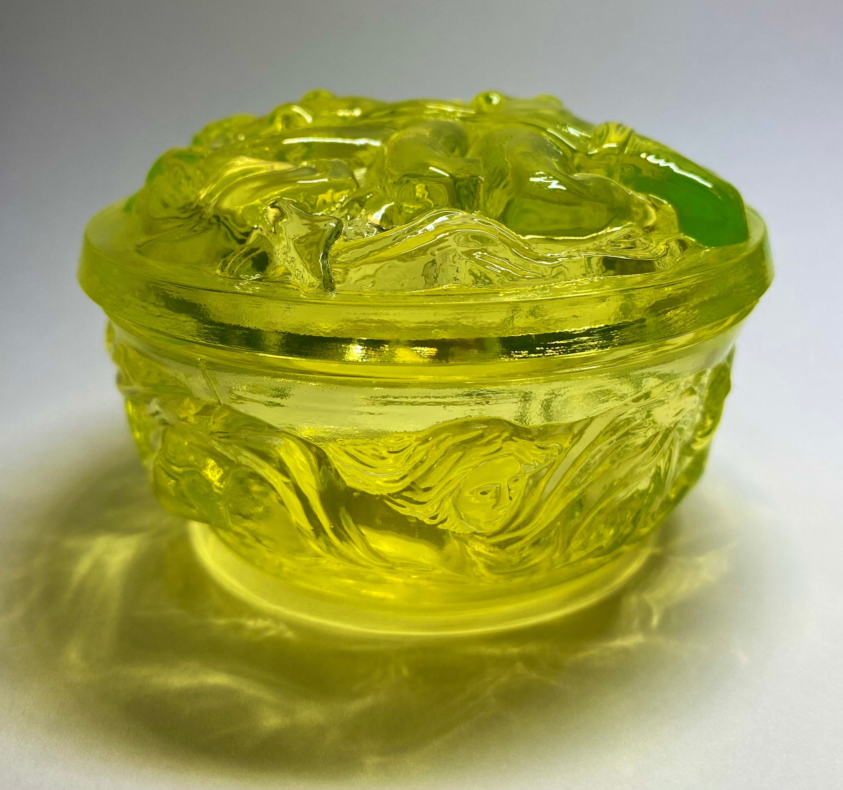 Art Deco Uranium Glass Jewelry Box Vaseline Glass Etsy